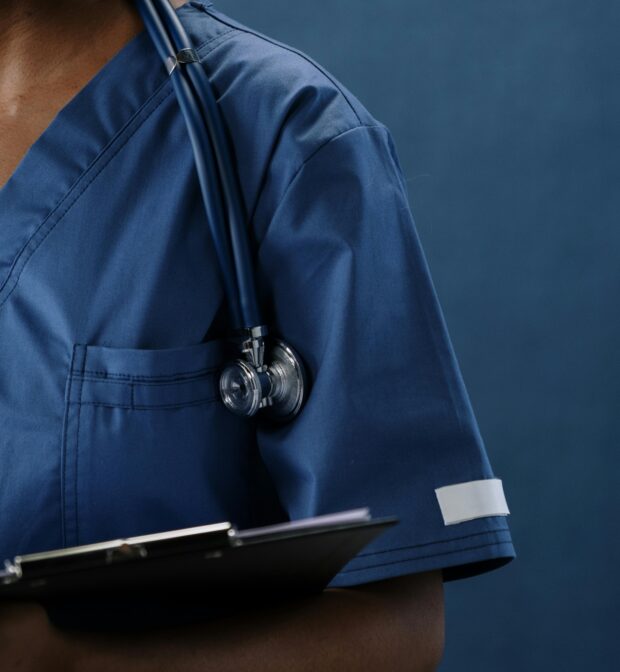 A Stethoscope on a Medical Professional's Shoulder